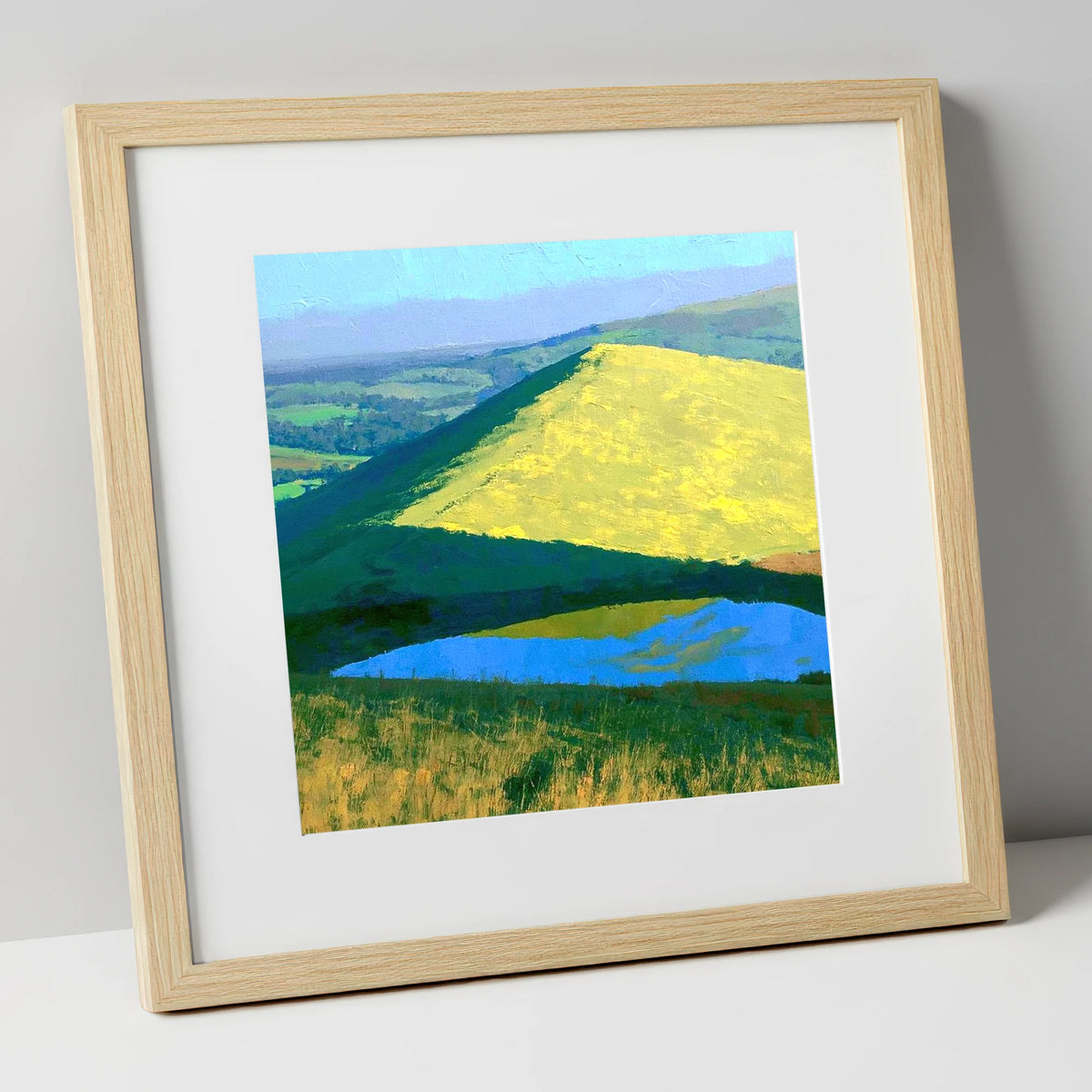 Bright Sunlight on Longlands Fell lake district fell art print in natural frame