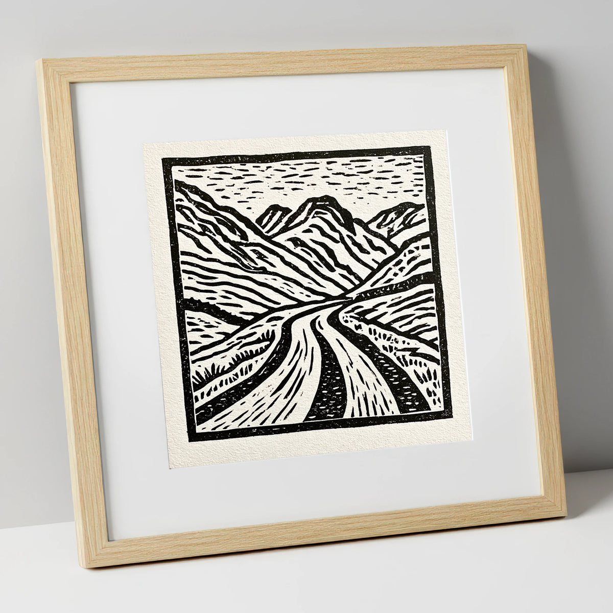 Hardknott Pass in Stark Monochrome lake district valley art print in natural frame