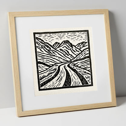 Hardknott Pass in Stark Monochrome lake district valley art print in natural frame
