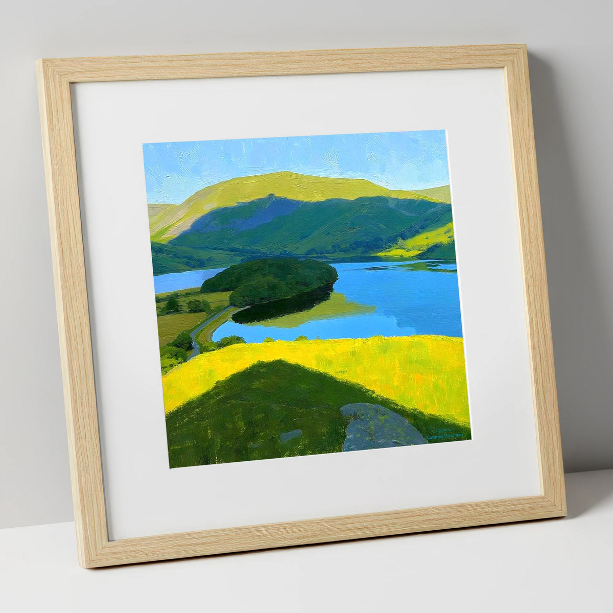 Vibrant Selside Pike Above Lake lake district fell art print in natural frame