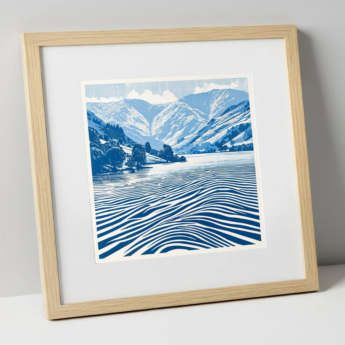 Cobalt Blue Ullswater Fells lake district lake art print in natural frame