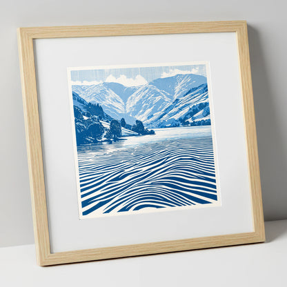 Cobalt Blue Ullswater Fells lake district lake art print in natural frame