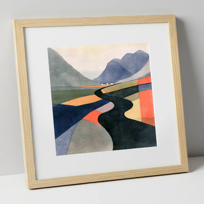 Winding River in Bold Colours lake district waterfall art print in natural frame