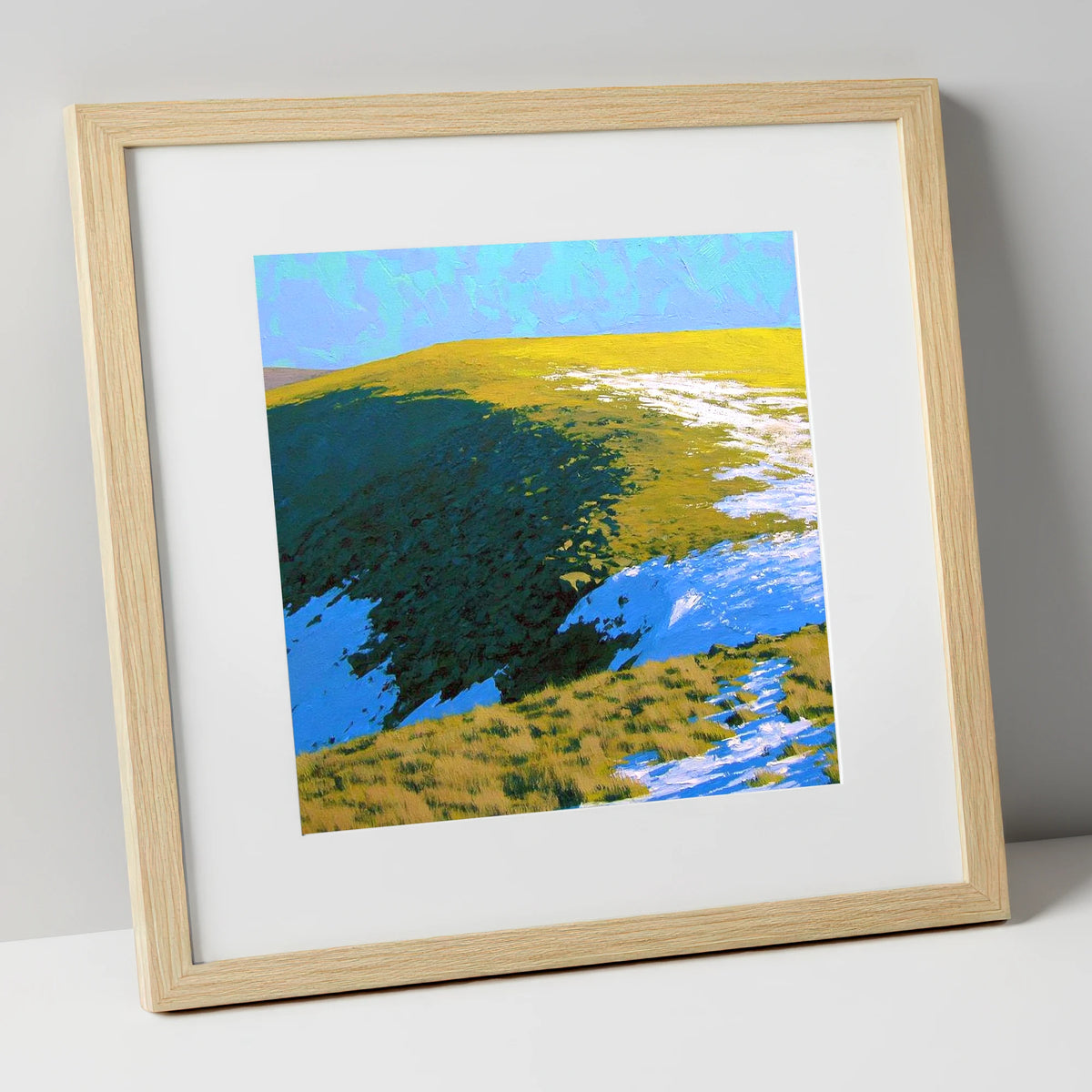 Winter Sunlight on Grey Crag lake district fell art print in natural frame