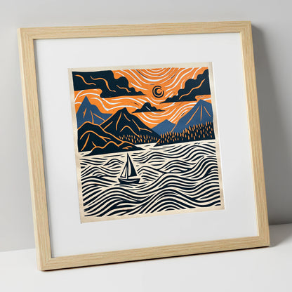 Derwentwater Sailboat Beneath Swirling Skies lake district lake art print in natural frame