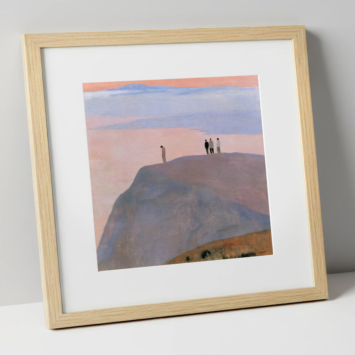 Fell Top Walkers at Dusk lake district fell art print in natural frame