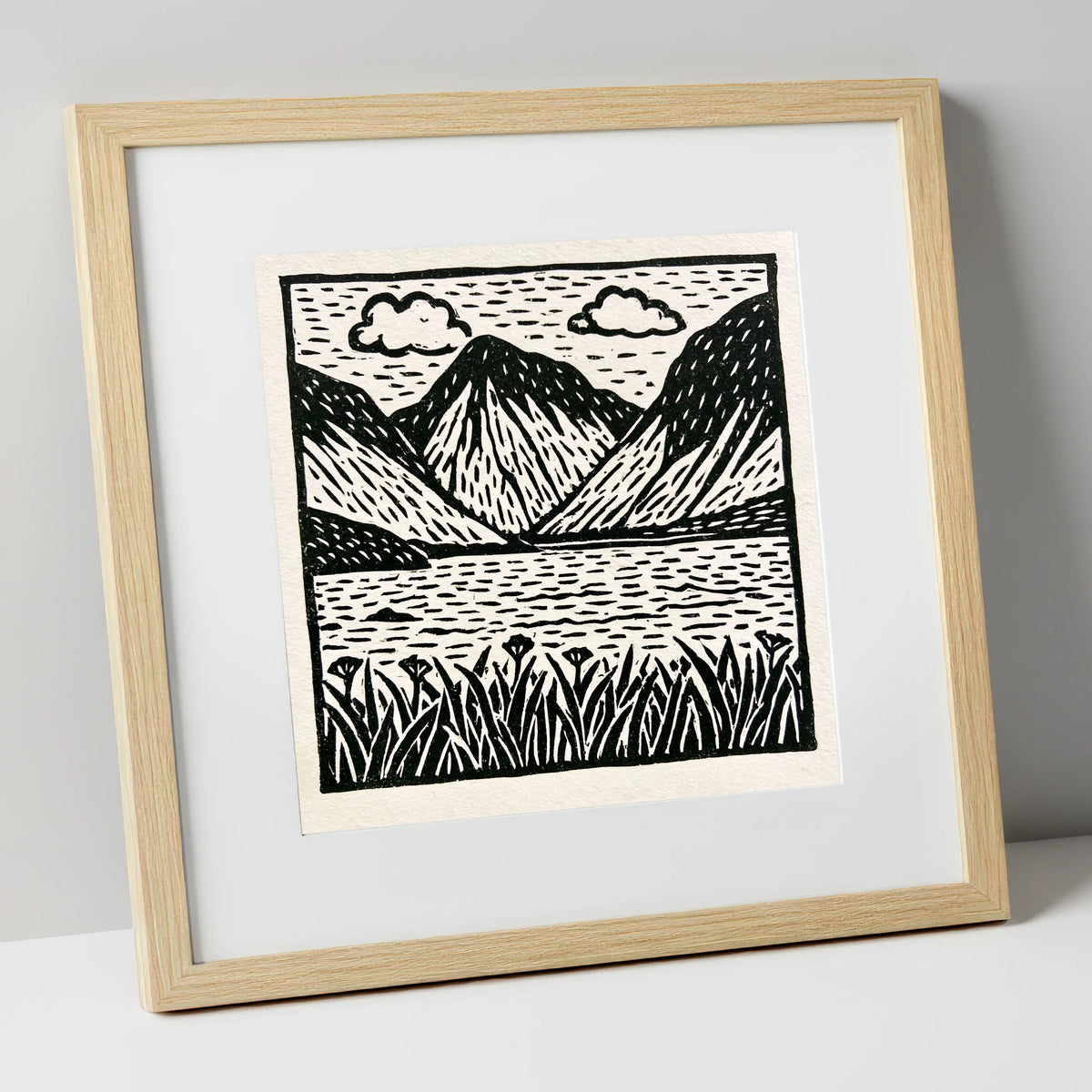 Black and White Wasdale Valley lake district valley art print in natural frame