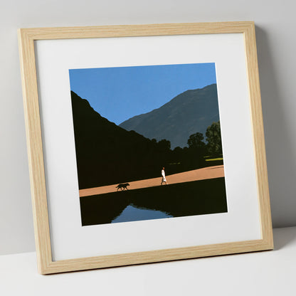 Patterdale Dog Walk Silhouette gifts for dog walkers art print in natural frame
