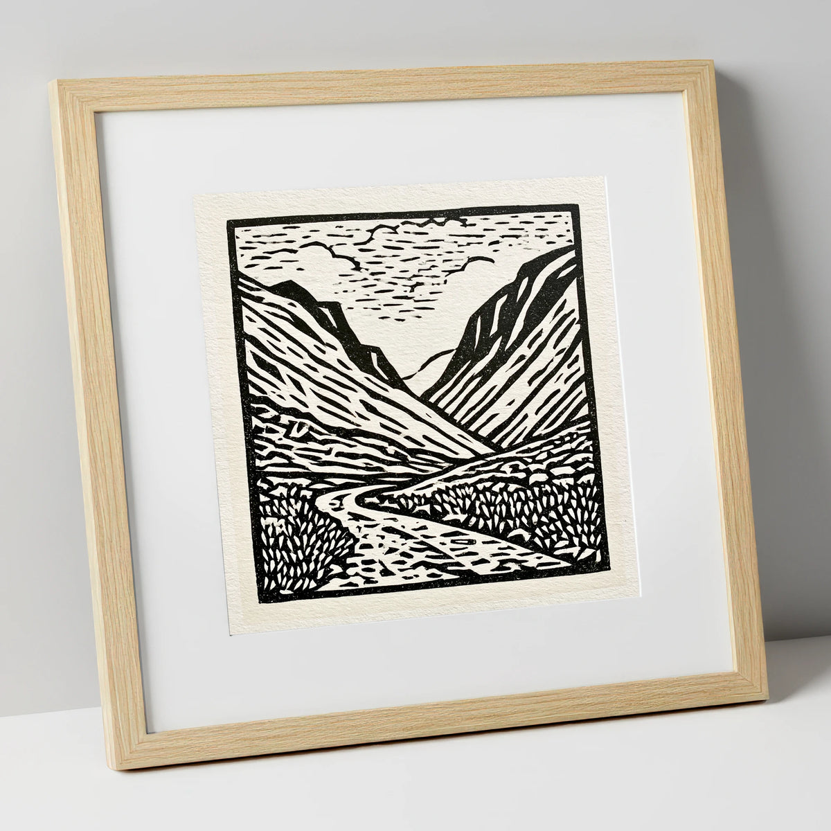 Honister Pass in Bold Monochrome lake district valley art print in natural frame