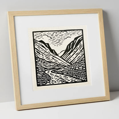 Honister Pass in Bold Monochrome lake district valley art print in natural frame