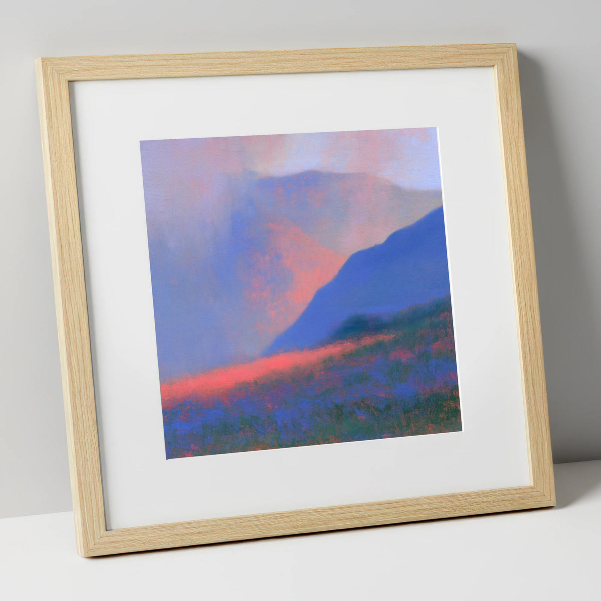 Pink Storm Clouds Over Fells lake district sky art print in natural frame