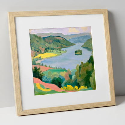 Vibrant Rydal Water from Above lake district lake art print in natural frame