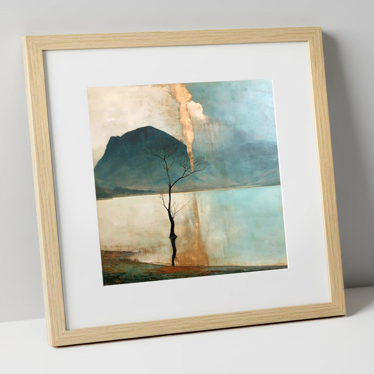 Buttermere Tree in Golden Light lake district lake art print in natural frame