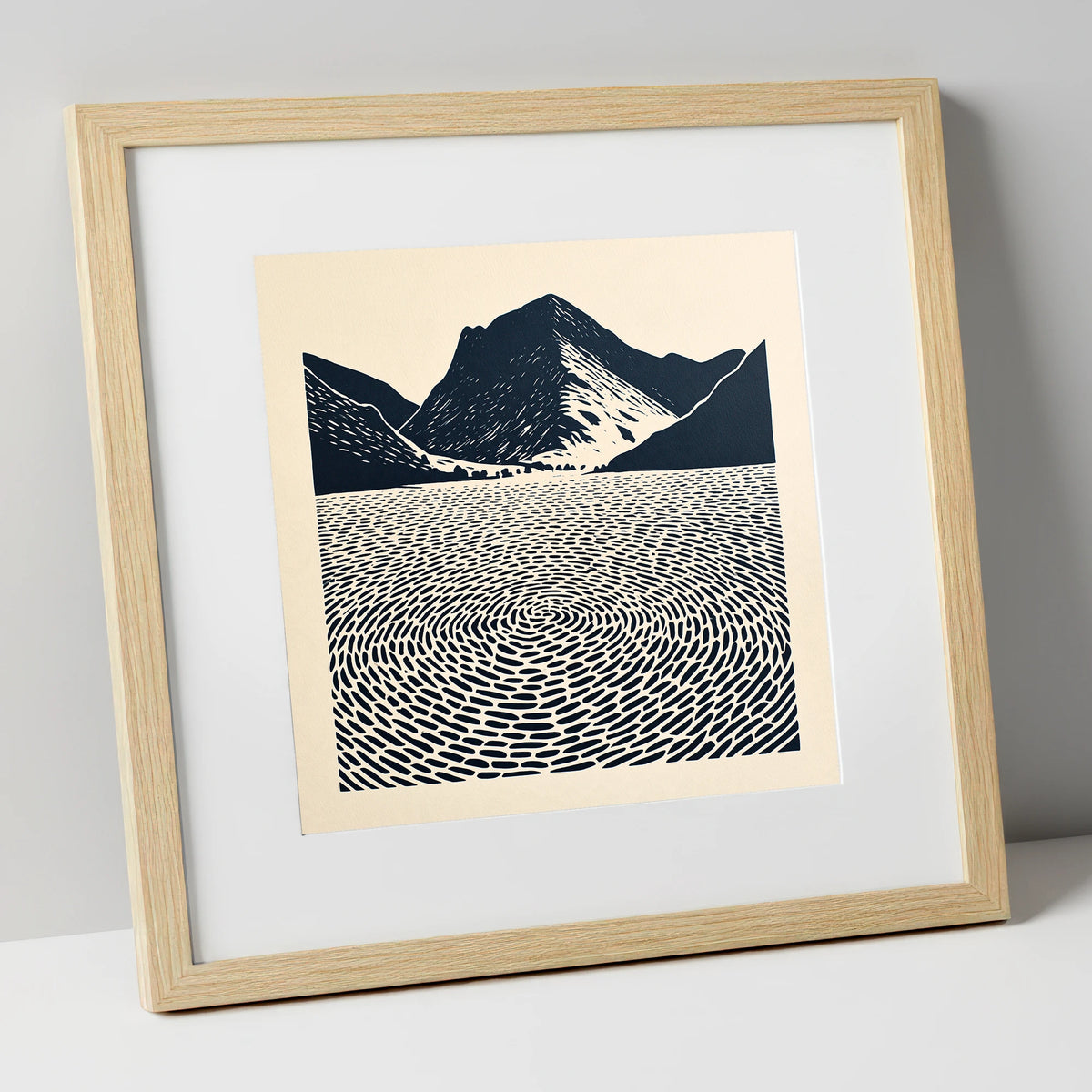 Swirling Water at Buttermere lake district lake art print in natural frame