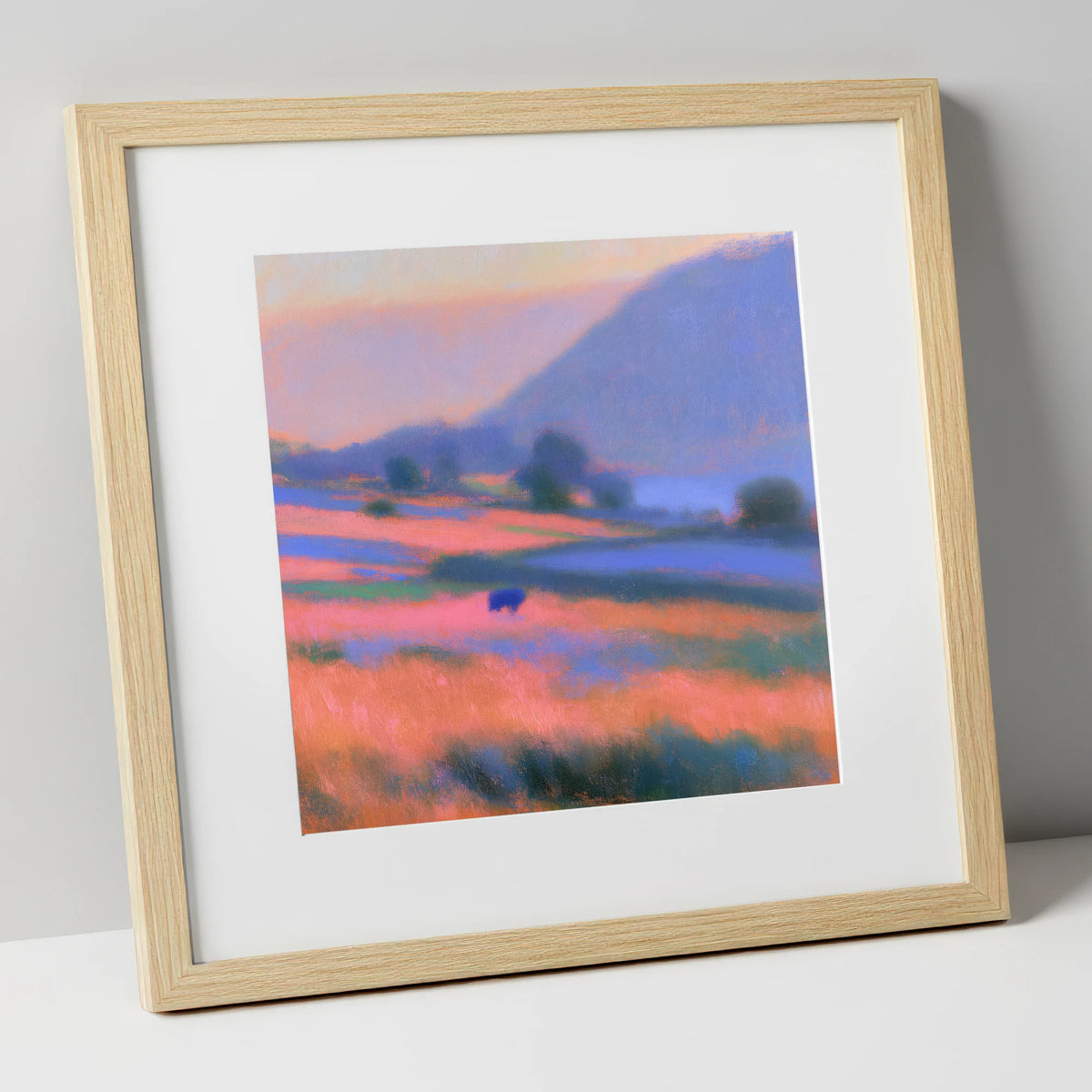 Pink Twilight in a Lakeland Dale lake district valley art print in natural frame