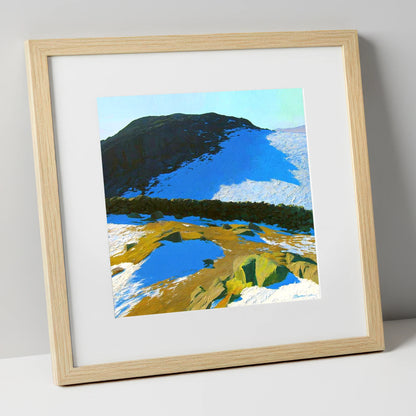 Winter Light On Great Crag lake district fell art print in natural frame