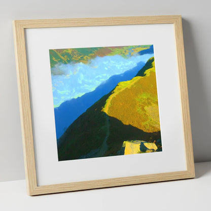 Sunlit Winding Path on Gibson Knott lake district fell art print in natural frame