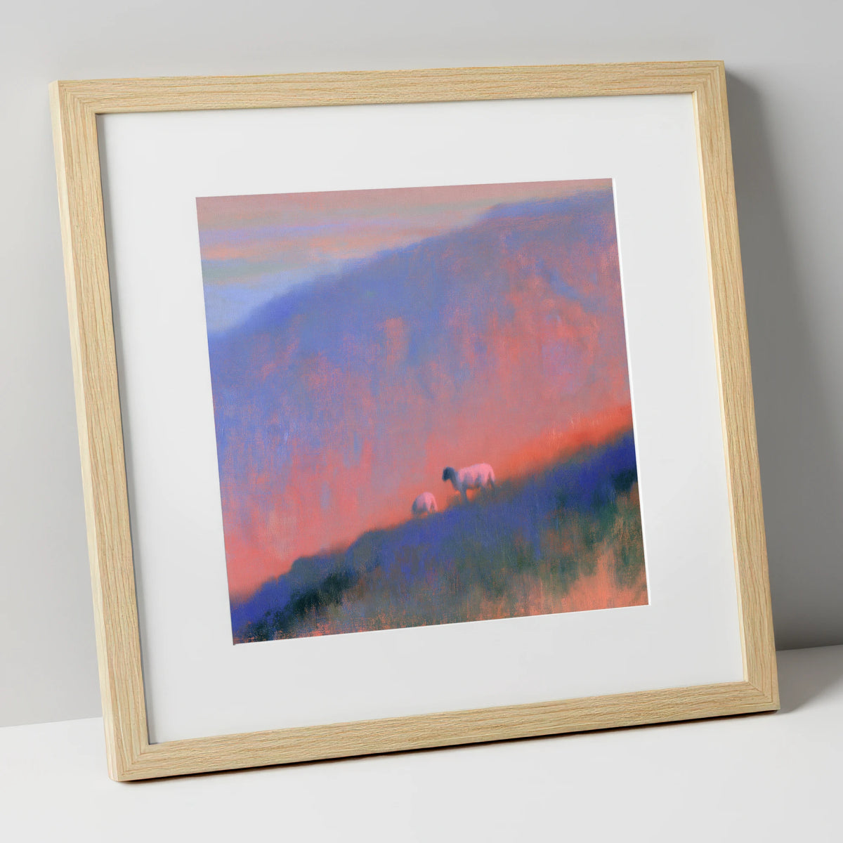 Herdwick Sheep on Twilight Fellside lake district wildlife art print in natural frame