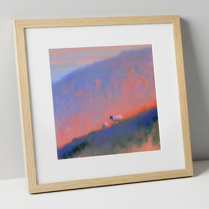 Herdwick Sheep on Twilight Fellside lake district wildlife art print in natural frame