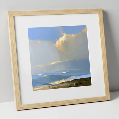 Sunlit Cloud Over Rolling Fells lake district fell art print in natural frame