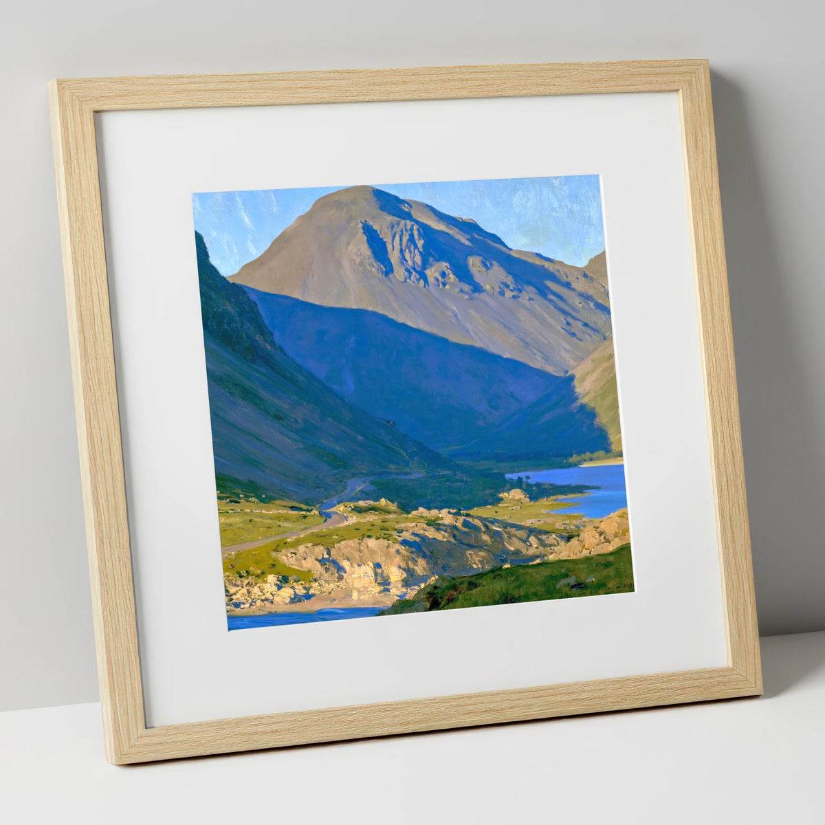 Sunlit Road to Great Gable lake district fell art print in natural frame
