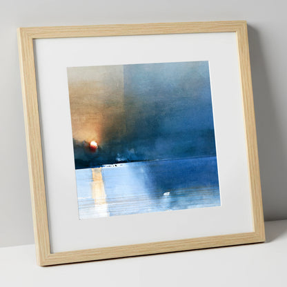 Indigo Sunset Over Lake Waters lake district lake art print in natural frame
