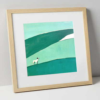 Minimalist Dog on Latrigg Summit gifts for dog walkers art print in natural frame