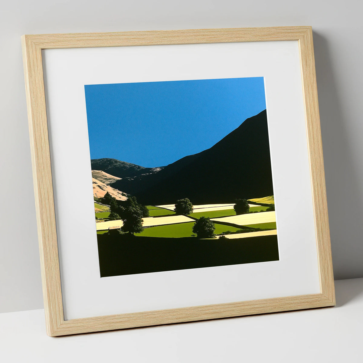 Dale Patchwork in Deep Shadow lake district valley art print in natural frame