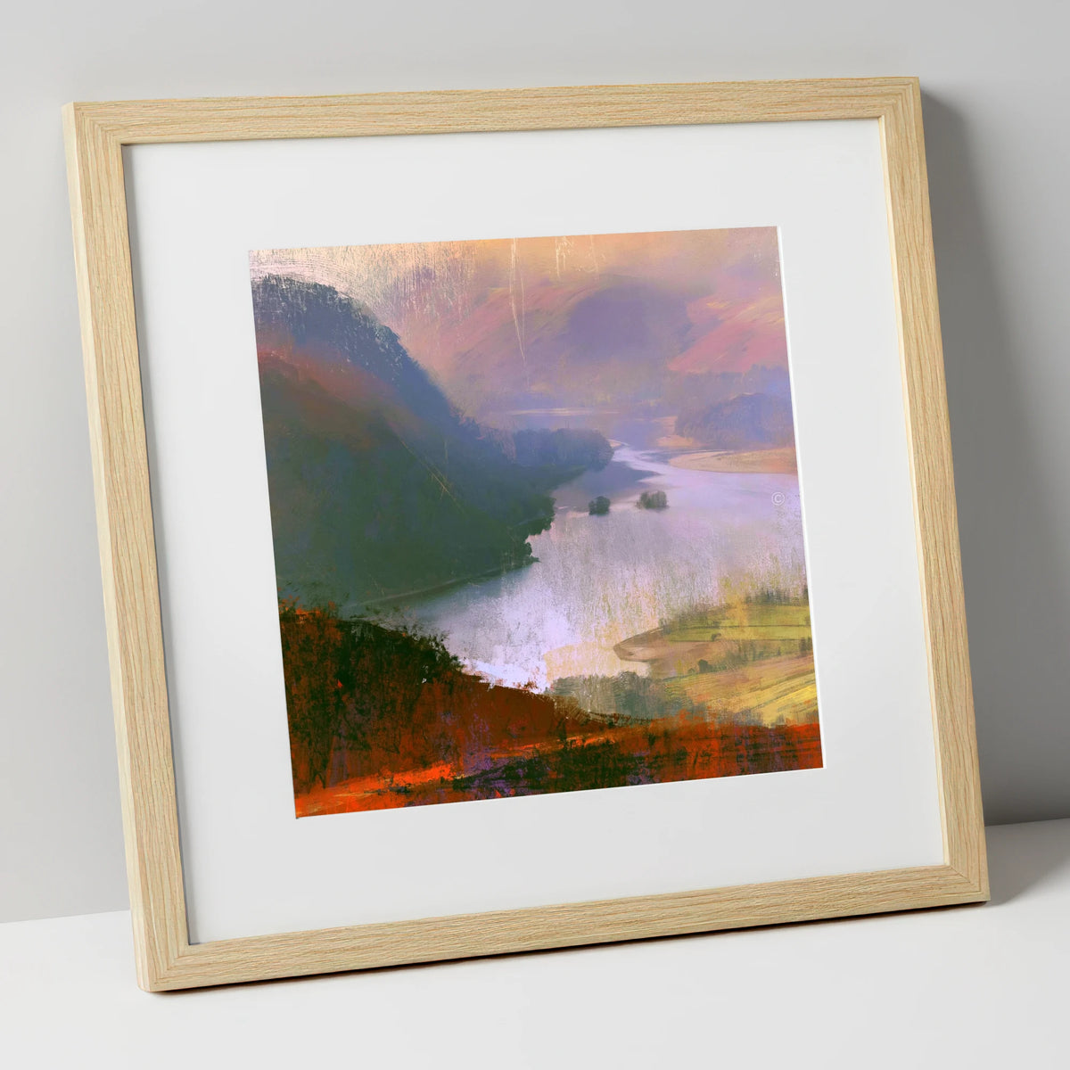 Winding Ullswater from the Fells lake district lake art print in natural frame