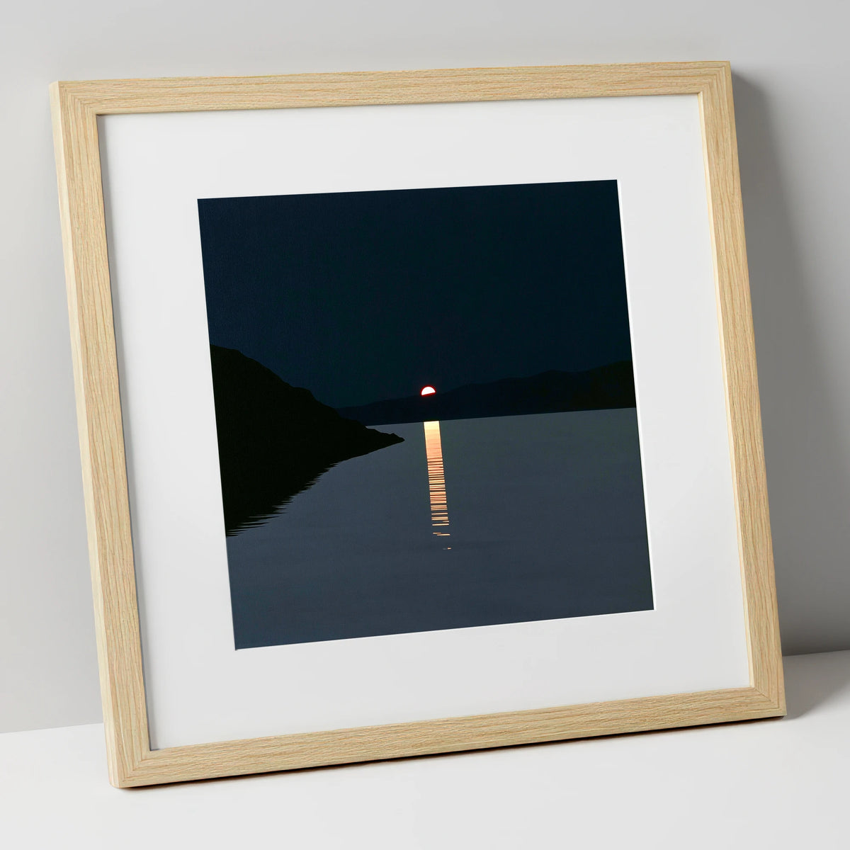 Crimson Sun Over The Lake lake district lake art print in natural frame