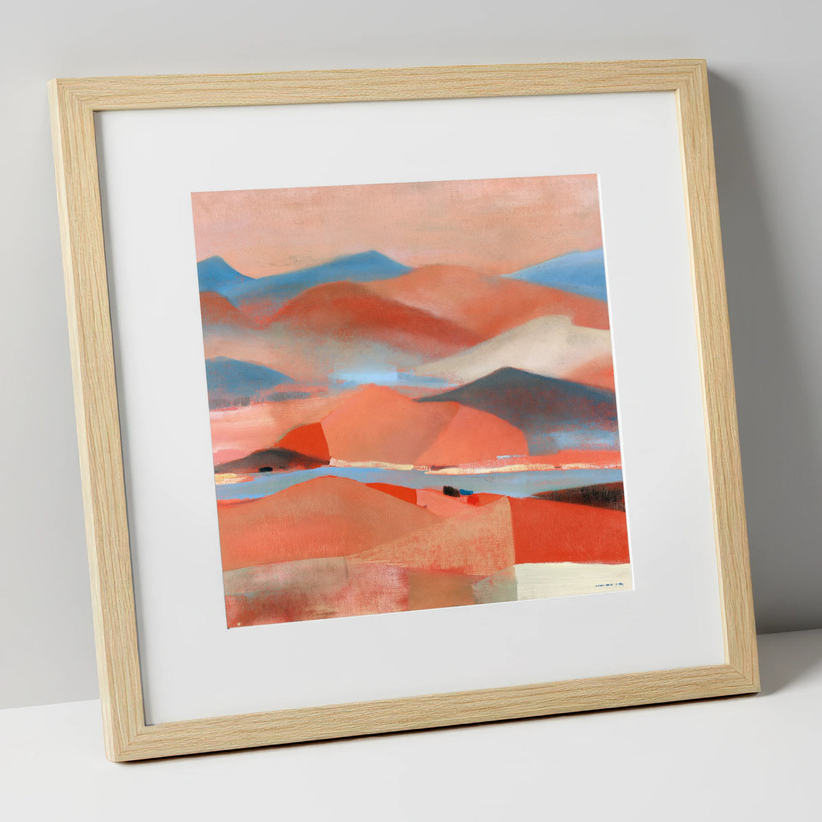 Abstract Summit View in Terracotta lake district fell art print in natural frame
