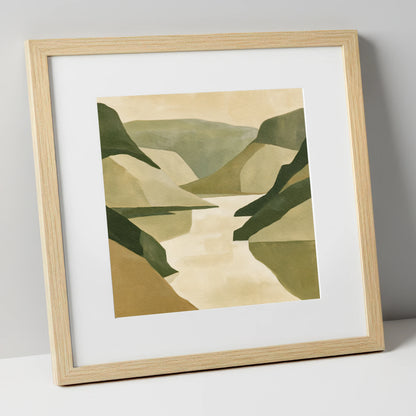 Geometric Fells and Pale Lake lake district lake art print in natural frame