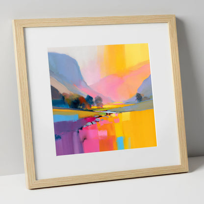 Vivid Pink Lakeland Valley Beck lake district valley art print in natural frame