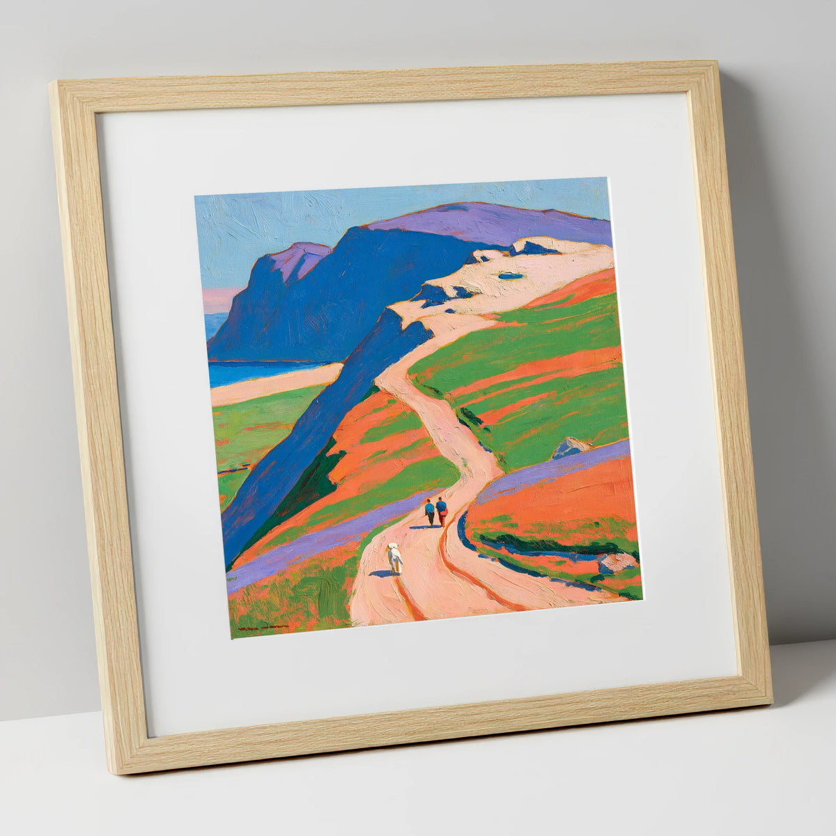 Vibrant Helvellyn Dog Walk gifts for dog walkers art print in natural frame