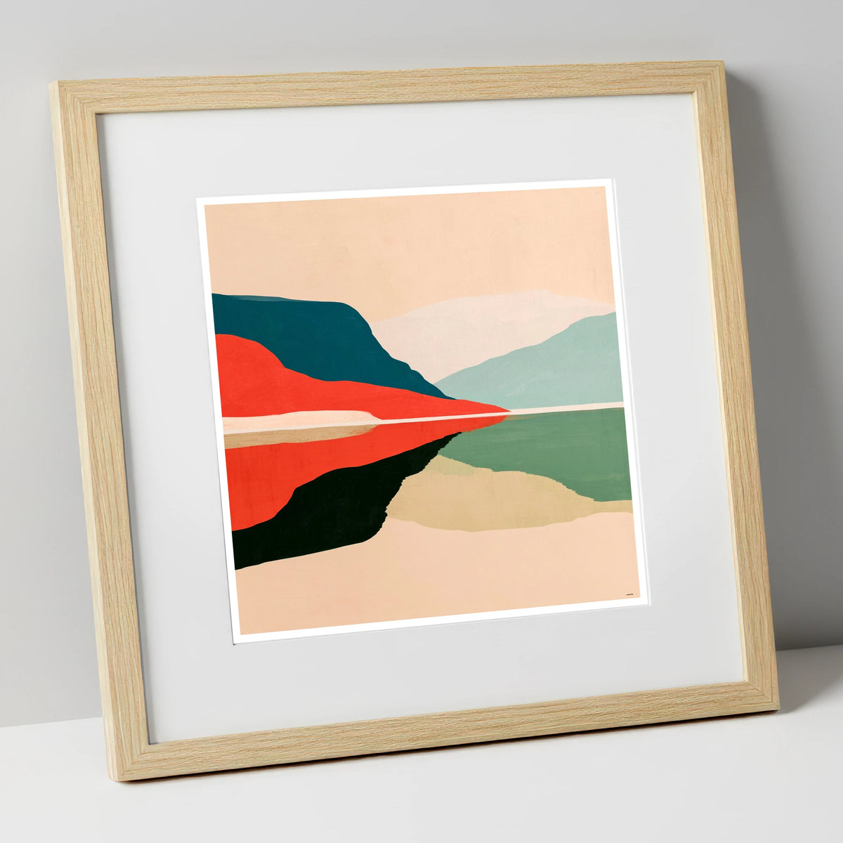 Contemporary Calm Lake Reflections lake district lake art print in natural frame