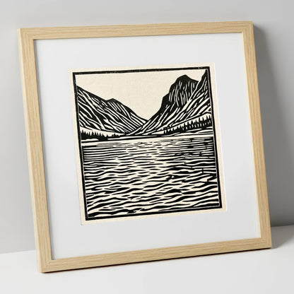 Ennerdale Water in Monochrome lake district valley art print in natural frame