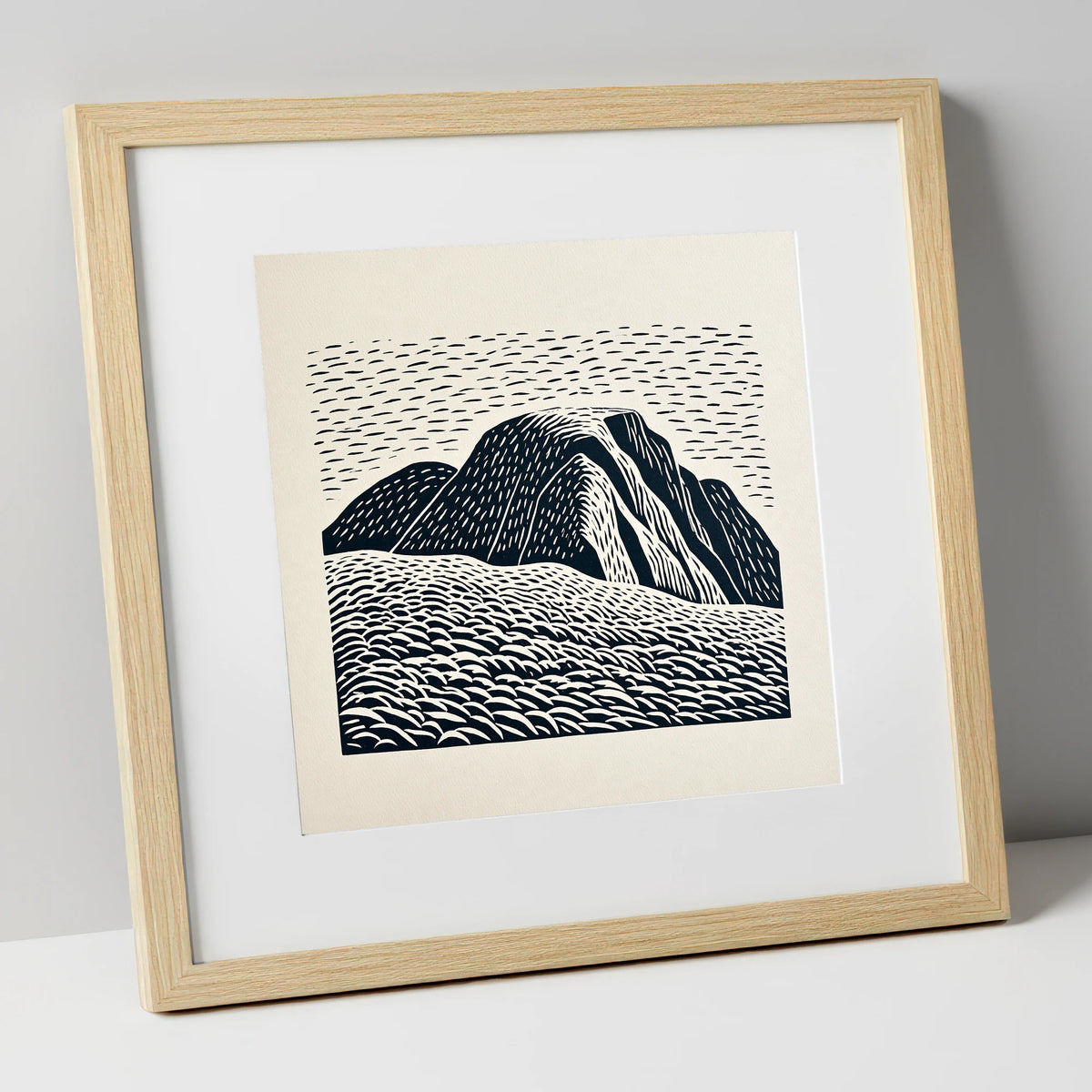 Graphic Monochrome Great Gable lake district fell art print in natural frame