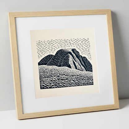 Graphic Monochrome Great Gable lake district fell art print in natural frame