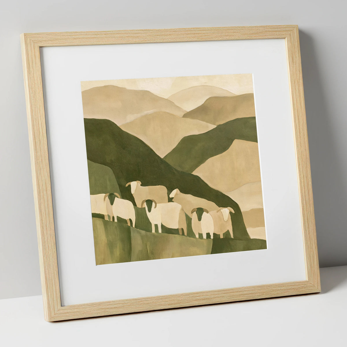 Herdwick Flock on Earthy Fells lake district wildlife art print in natural frame