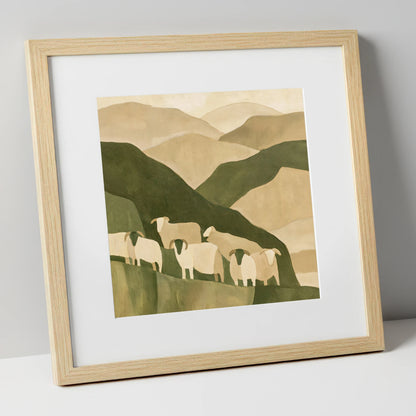 Herdwick Flock on Earthy Fells lake district wildlife art print in natural frame