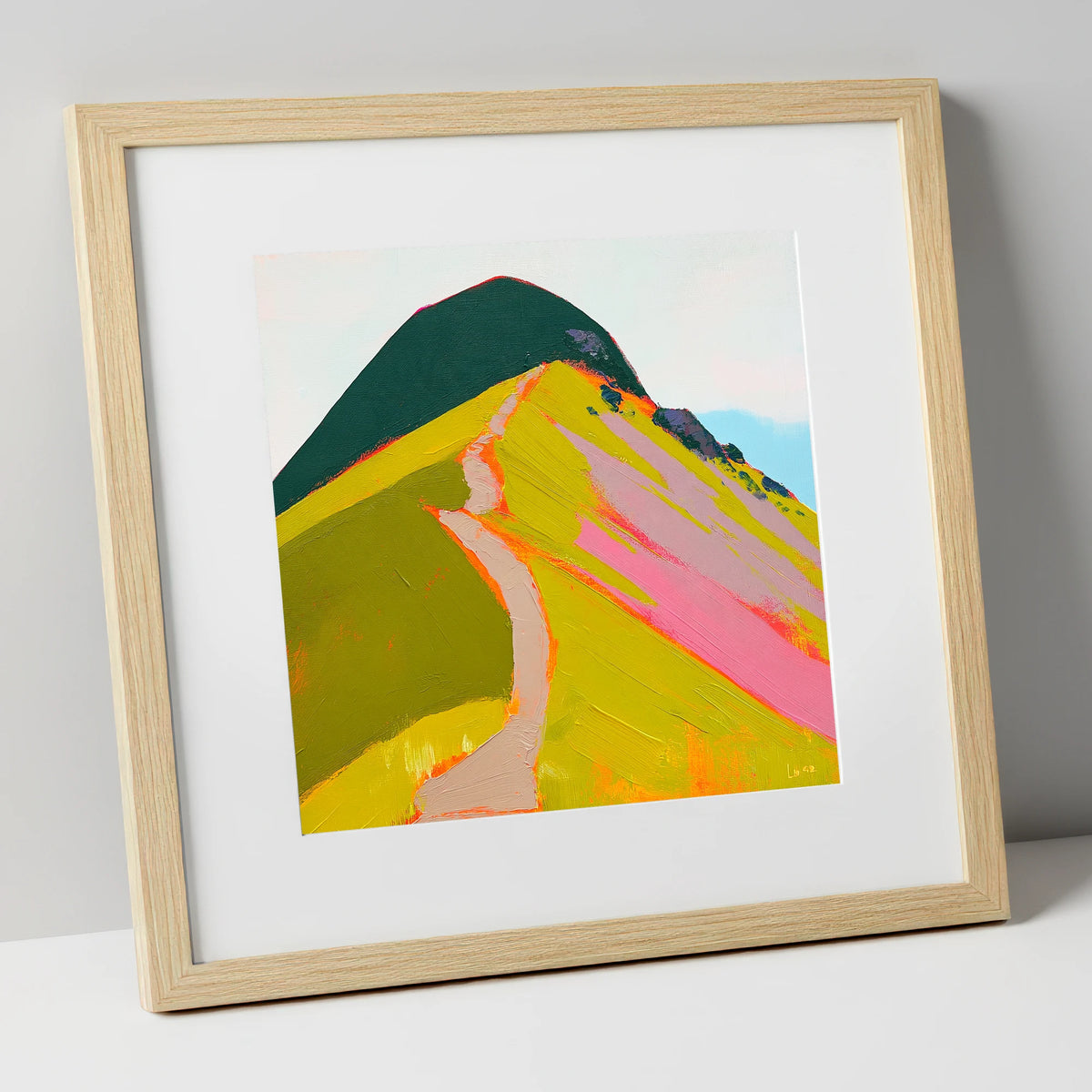 Vibrant Path Up Catbells lake district fell art print in natural frame