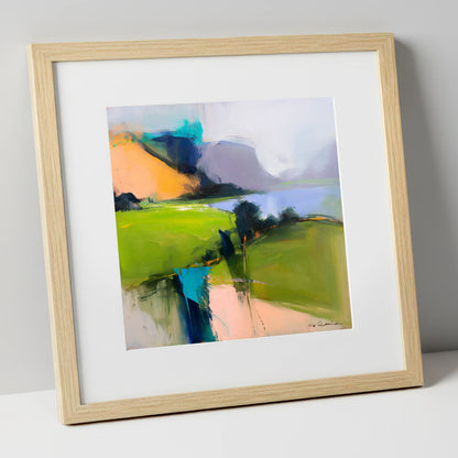 Vivid Green Valley Between Fells lake district valley art print in natural frame
