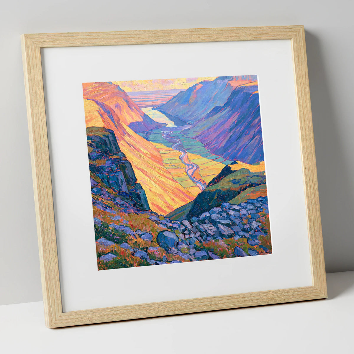 Vibrant Wasdale from Great Gable lake district fell art print in natural frame