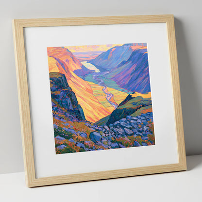 Vibrant Wasdale from Great Gable lake district fell art print in natural frame