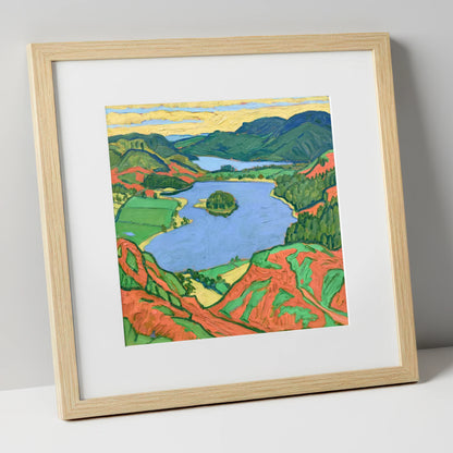 Vibrant Grasmere Over Red Bracken lake district lake art print in natural frame