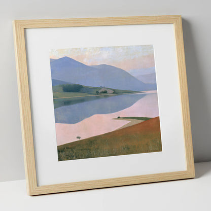 Pastel Fells and Still Lake lake district lake art print in natural frame