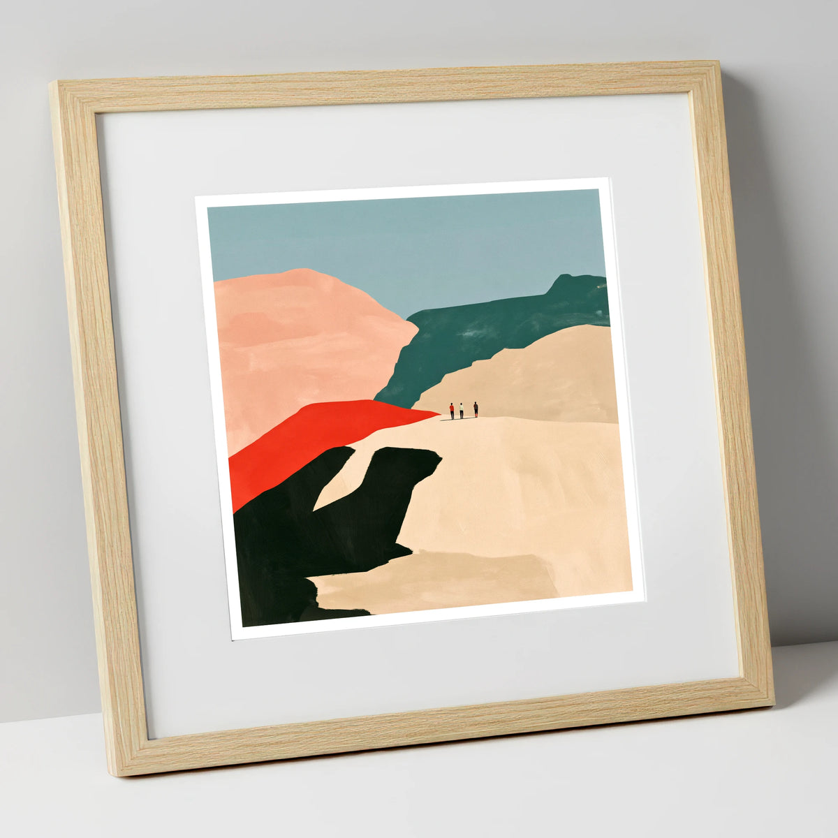 Bold Fell Ridge with Hikers lake district fell art print in natural frame