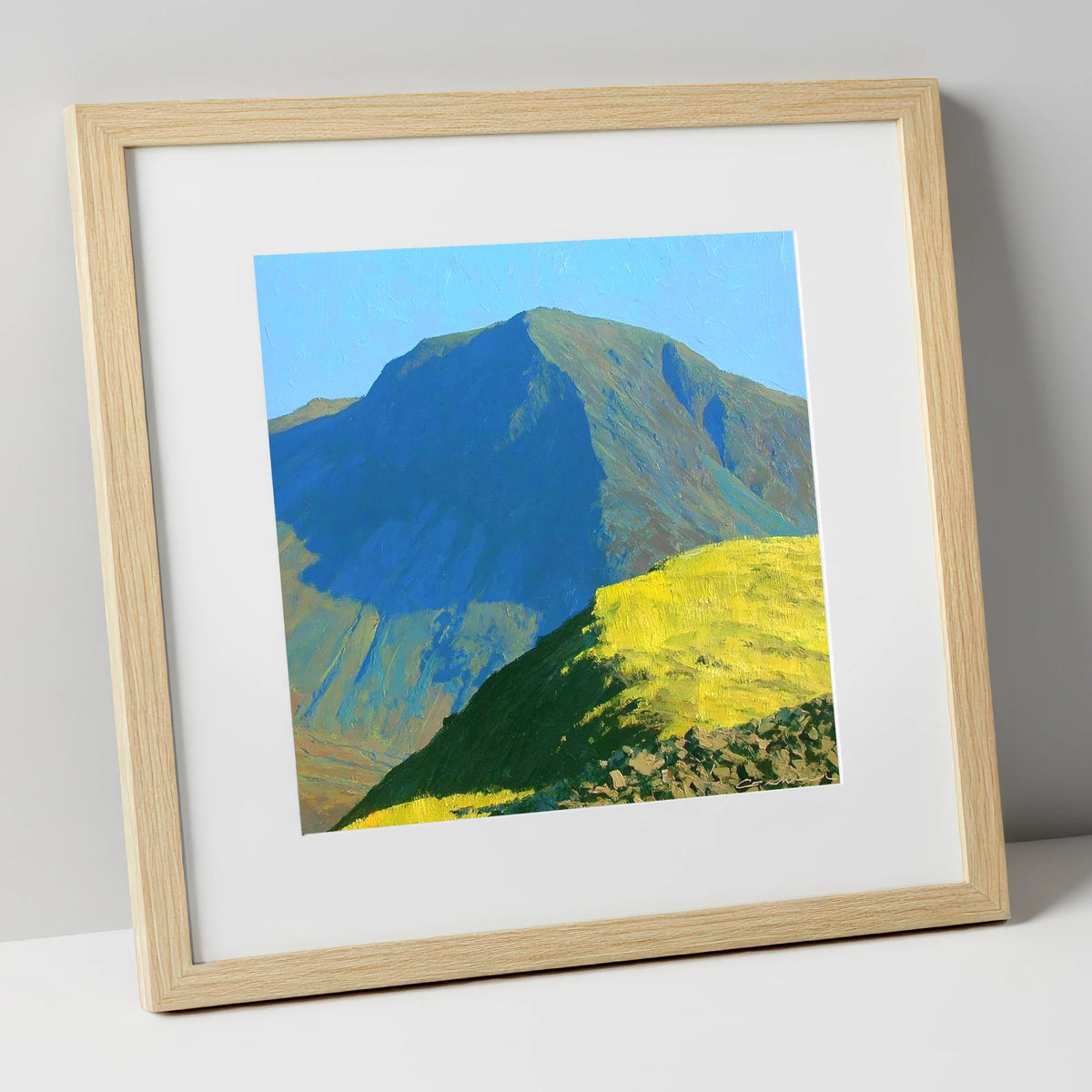 Sunlit Ridge Below Kirk Fell lake district fell art print in natural frame