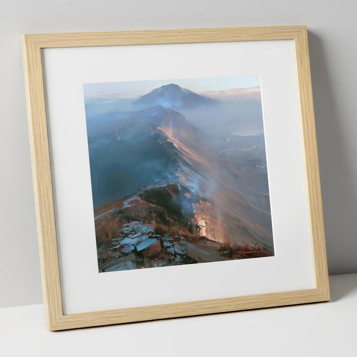 Golden Light on Mountain Ridge lake district fell art print in natural frame
