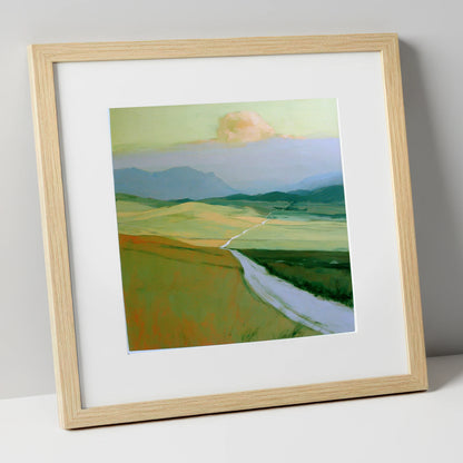 Winding Path Through Rolling Fells lake district fell art print in natural frame